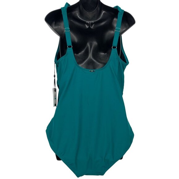DKNY Women Ruffle Teal Swimsuit Size 16 One Piece Compression UPF SPF 50 New - Picture 4 of 7